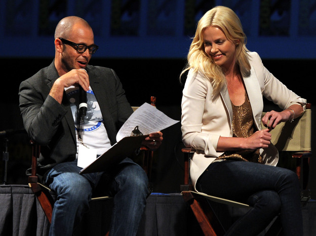 Damon Lindelof moderated a conversation with Charlize Theron, who stars in the new Ridley Scott thriller Prometheus, at the 2011 Comic-Con. Lindelof co-wrote the film.