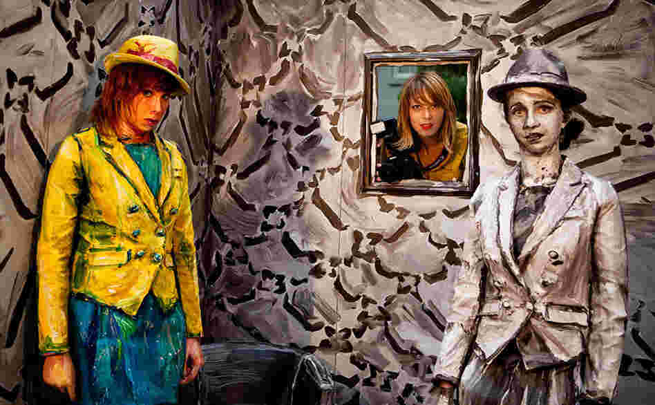 Alexa Meade peers into her interactive Living Painting at the National Portrait Gallery.