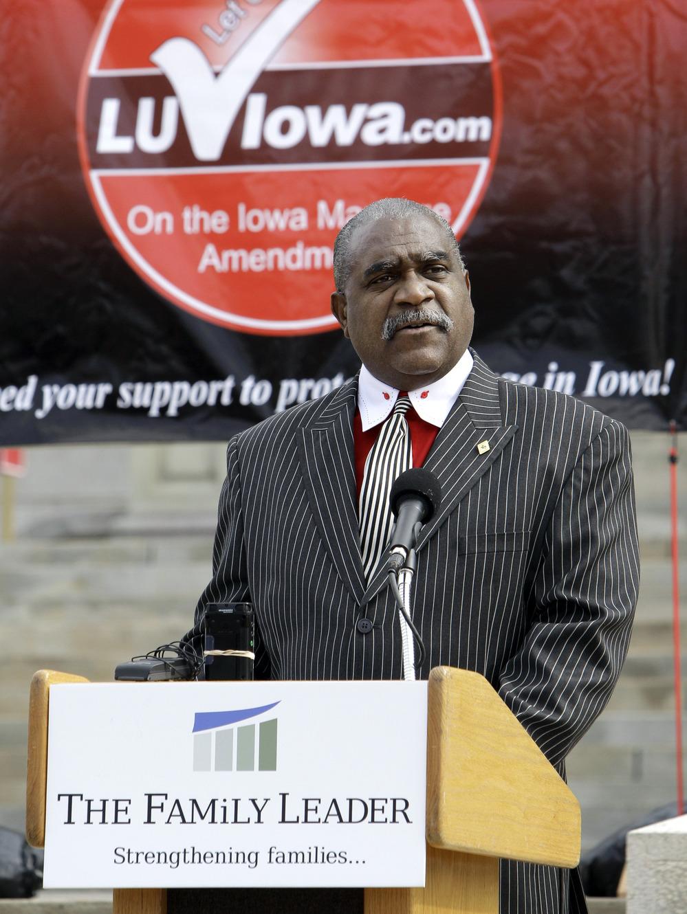 The Rev. Keith Ratliff Sr., of Des Moines, Iowa, resigned from the NAACP's national board this week. He spoke at a rally against gay marriage in Des Moines last year.