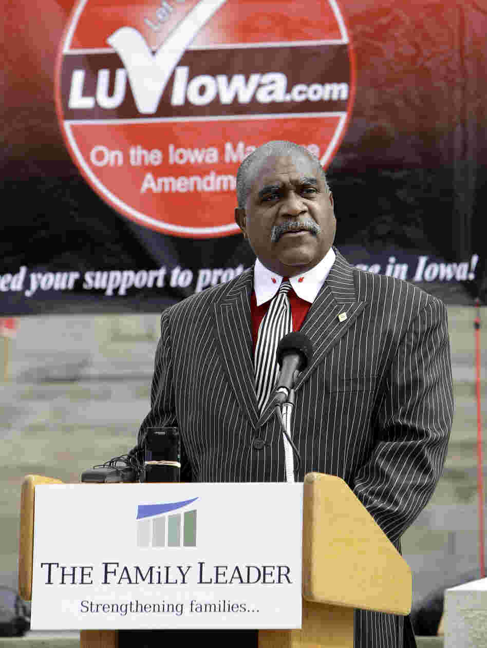 The Rev. Keith Ratliff Sr., of Des Moines, Iowa, resigned from the NAACP's national board this week. He spoke at a rally against gay marriage in Des Moines last year.