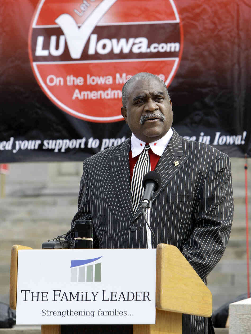 The Rev. Keith Ratliff Sr., of Des Moines, Iowa, resigned from the NAACP's national board this week. He spoke at a rally against gay marriage in Des Moines last year.