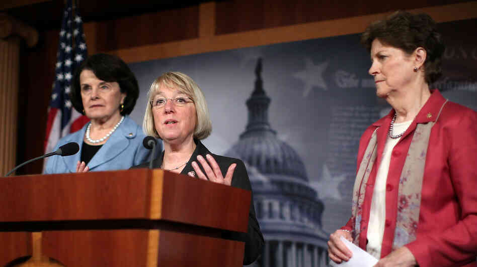U.S. Sen. Patty Murray (D-Wash.), center, speaks as Sen. Jeanne Shaheen (D-N.H.), right, and Sen. Dianne Feinstein (D-Calif.) at a April news conference on Capitol Hill. U.S. Sen. Patty Murray (D-Wash.), center, speaks as Sen. Jeanne Shaheen (D-N.H.), right, and Sen. Dianne Feinstein (D-Calif.) at a April news conference on Capitol Hill.