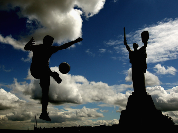 A man plays soccer in Kiev on Thursday. The first games of the Euro 2012 tournament are on Friday.
