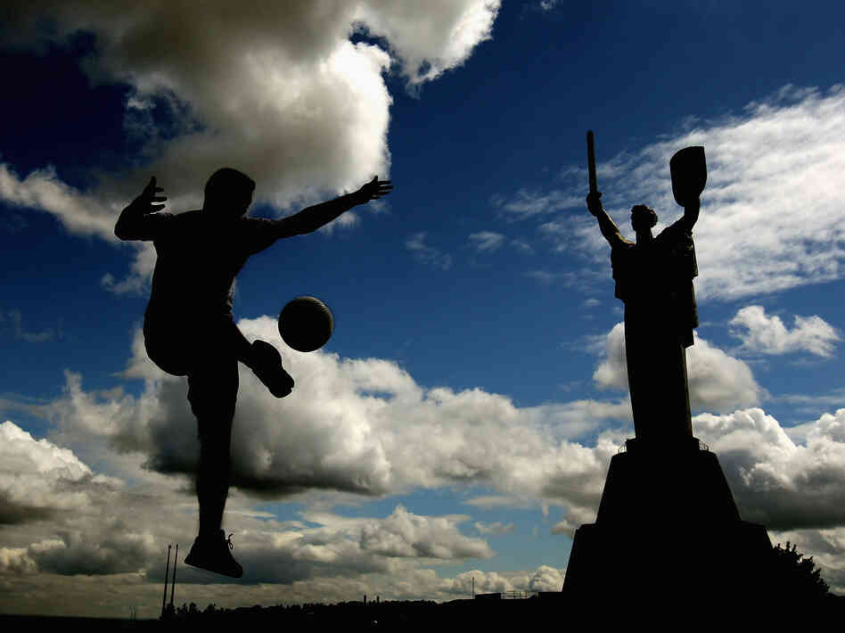 A man plays soccer in Kiev on Thursday. The first games of the Euro 2012 tournament are on Friday.