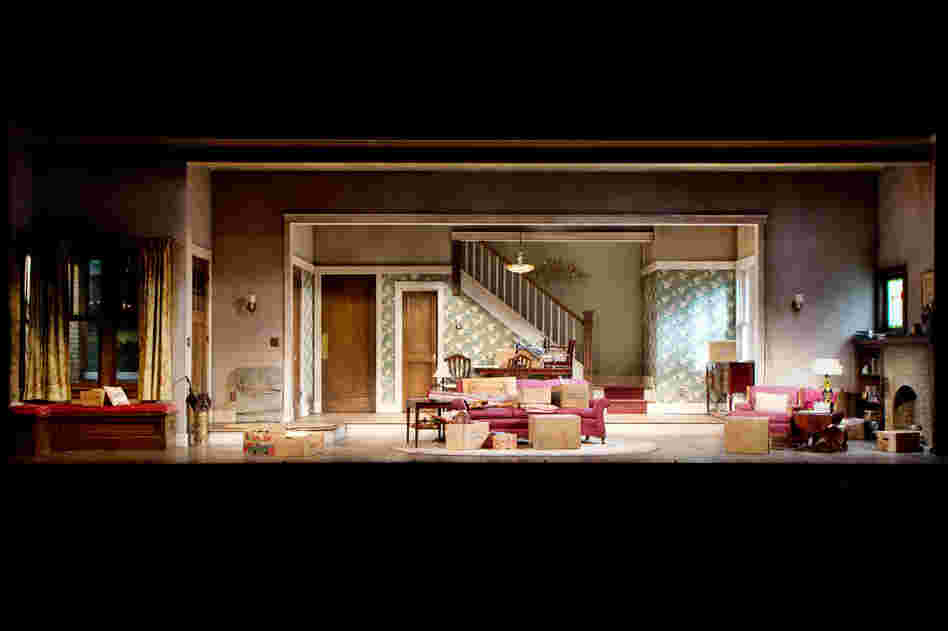 Ostling's finished set for the play's first half varies a bit from his initial design; note the higher stairway opening.
