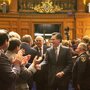 Mitt Romney, then the governor-elect of Massachusetts, walks into the House chambers during inaugural ceremonies at the Statehouse in Boston, on Jan. 2, 2003. Mitt Romney, then the governor-elect of Massachusetts, walks into the House chambers during inaugural ceremonies at the Statehouse in Boston, on Jan. 2, 2003.