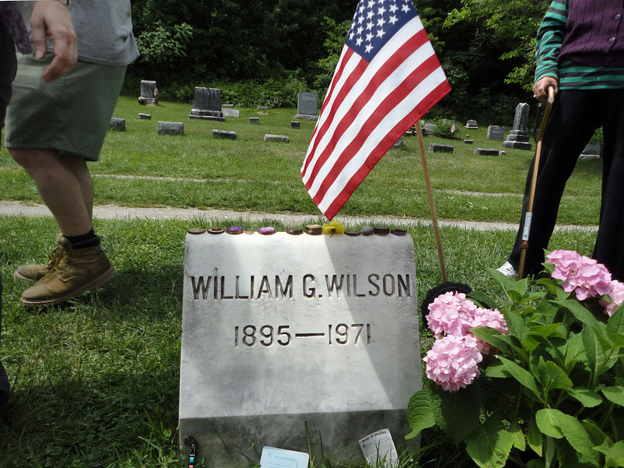 Visitors to Bill Wilson's grave in Vermont often leave sobriety chips atop his headstone, marking how long they have been continuously sober.