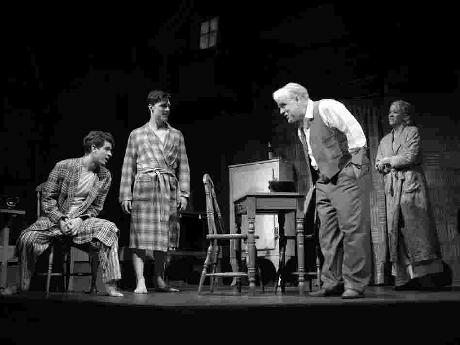 Philip Seymour Hoffman (center) and Andrew Garfield (left) with Finn Wittrock and Linda Emond in the revival of Arthur Miller's Death of a Salesman. The play received seven nominations in total.
