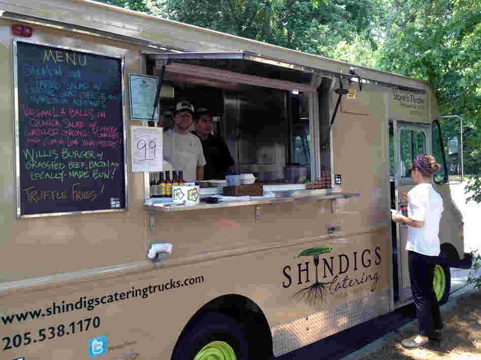 The crew of Shindigs sets up shop in a parking lot in Birmingham.
