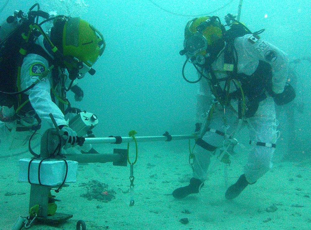 Astronauts Shannon Walker and David Saint-Jacques test a probe in the waters off Key Largo, Fla. Their research may help NASA set foot on an asteroid someday.
