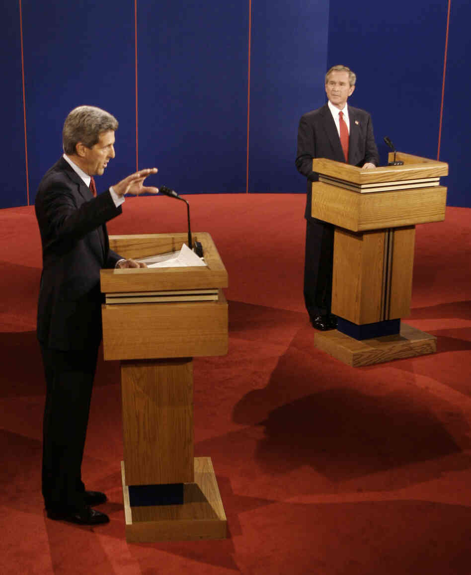 Democratic presidential candidate Sen. John Kerry debates President George W. Bush on Oct. 13, 2004. Bush later won re-election.