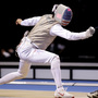 Alexander Massialas (left) lands a touch on Britain's Keith Cook during last year's Fencing International Invitation in London.