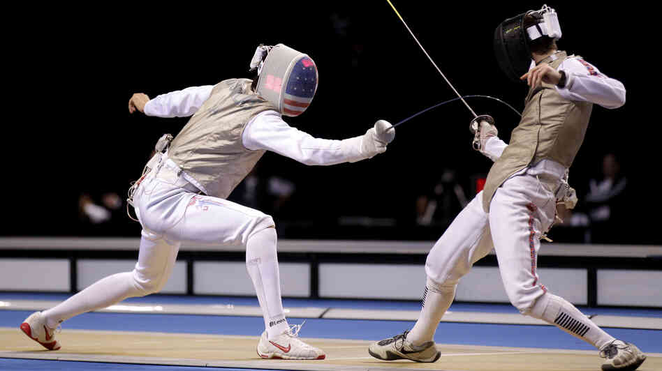 Alexander Massialas (left) lands a touch on Britain's Keith Cook during last year's Fencing International Invitation in London.