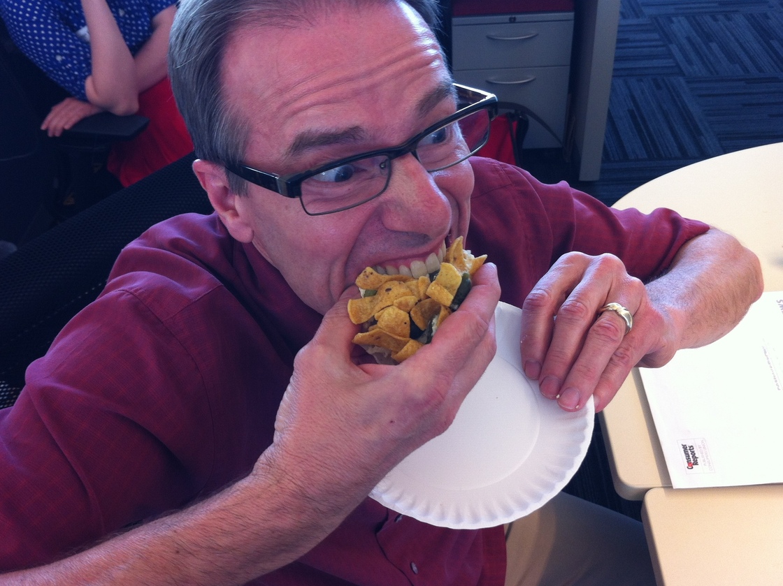 Robert has no fear of scaring children or eating their sandwiches.