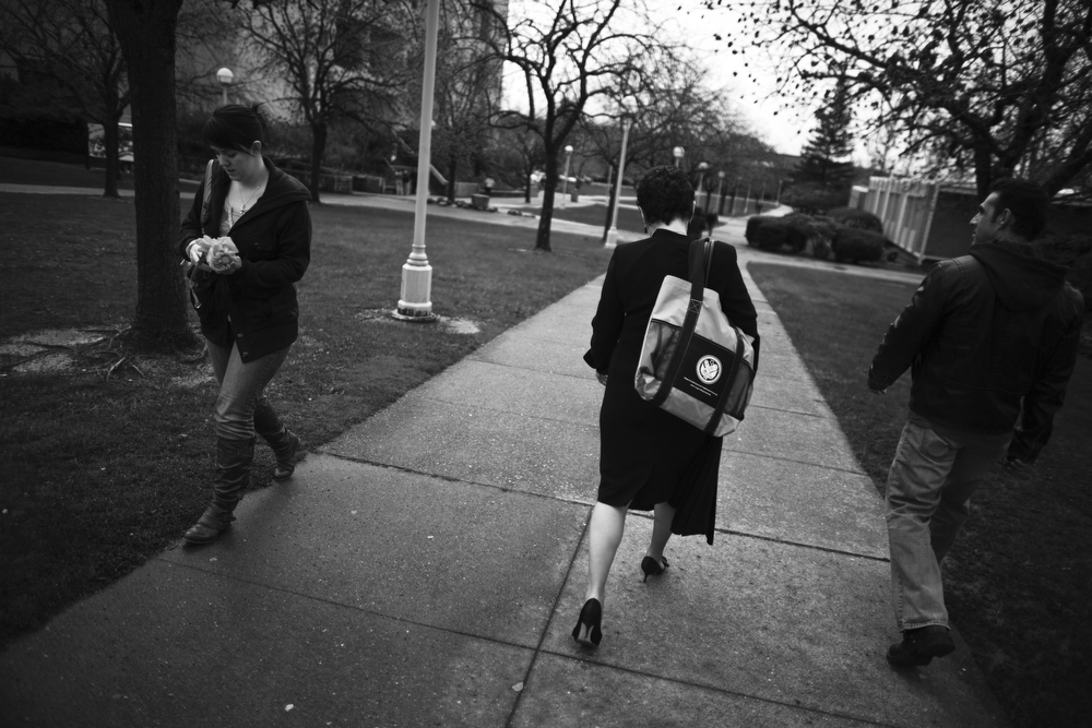 Morris walks across the Sierra College campus on her way to a meeting.