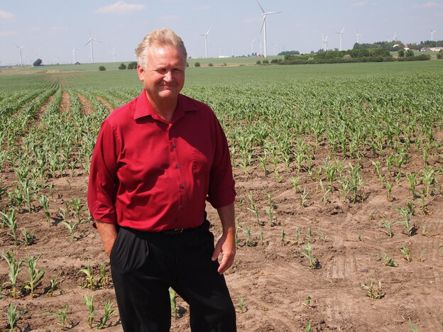 Larry Sailer on his corn and soybean farm, just north of Iowa Falls, Iowa. (for NPR)