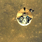 The Apollo 11 space module above the surface of the moon. The Apollo 11 space module above the surface of the moon.