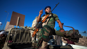 Weapons were openly displayed at the demonstration.