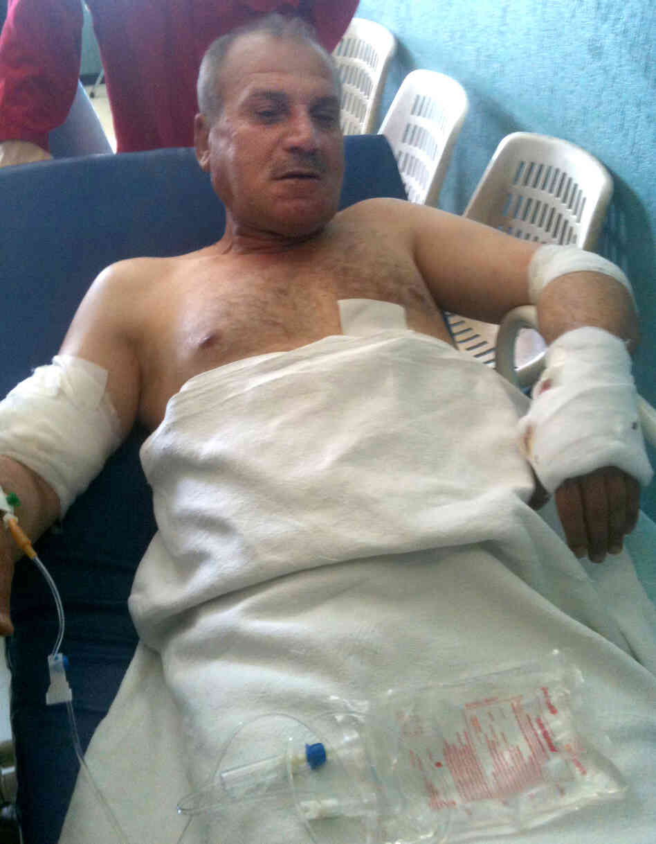 Col. Abdul Kareem Mustapha, 51, is being treated at Barzeh military hospital in Damascus. He was wounded in the Syrian capital Tuesday during an ambush by armed men in taxis that killed one of his fellow passengers. Col. Abdul Kareem Mustapha, 51, is being treated at Barzeh military hospital in Damascus. He was wounded in the Syrian capital Tuesday during an ambush by armed men in taxis that killed one of his fellow passengers.