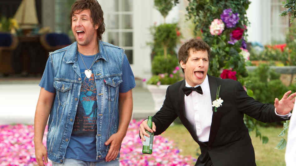 Reunited with an uptight son (Andy Samberg, right), a beer-swilling ne'er-do-well (Adam Sandler) counsels more heedless hedonism in That's My Boy. Reunited with an uptight son (Andy Samberg, right), a beer-swilling ne'er-do-well (Adam Sandler) counsels more heedless hedonism in That's My Boy.