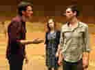 Three's company: M (Jason Butler Harner, left) and F (Amanda Quaid) spar over the affections of the paralyzingly uncertain John (Cory Michael Smith) in Mike Bartlett's The Cockfight Play.