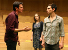 Three's company: M (Jason Butler Harner, left) and F (Amanda Quaid) spar over the affections of the paralyzingly uncertain John (Cory Michael Smith) in Mike Bartlett's The Cockfight Play. Three's company: M (Jason Butler Harner, left) and F (Amanda Quaid) spar over the affections of the paralyzingly uncertain John (Cory Michael Smith) in Mike Bartlett's The Cockfight Play.