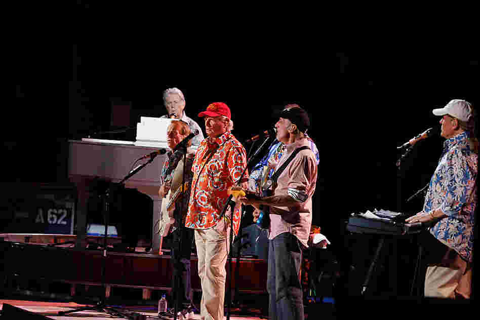 TUCSON, AZ - APRIL 24: Musicians Brian Wilson, Al Jardine, Mike Love, David Marks and Bruce Johnston perform during the Beach Boys 50th Anniversary Concert Tour at the Anselmo Valencia Amphitheater on April 24, 2012 in Tucson, Arizona. (Photo by Mike Moore/Getty Images)