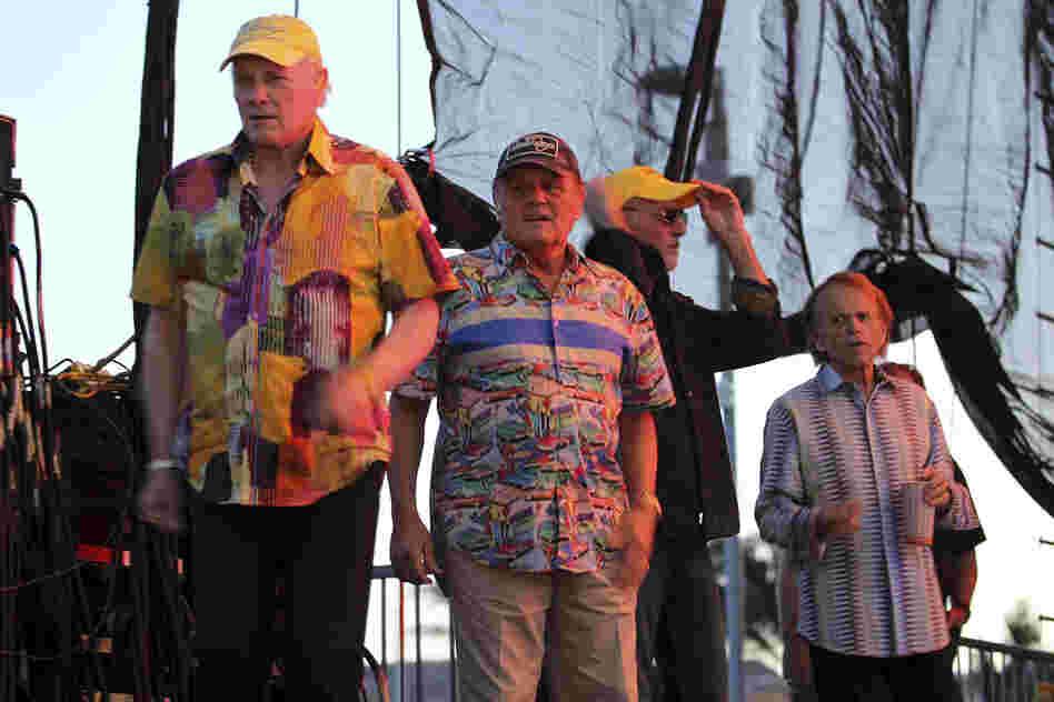 LAS VEGAS, NV - MAY 27: Mike Love, Bruce Johnston, David Marks and Al Jardine of the Beach Boys gather onstage prior to performing at the Red Rock Casino, Resort and Spa on May 27, 2012 in Las Vegas, Nevada. (Photo by Jeff Bottari/Getty Images)