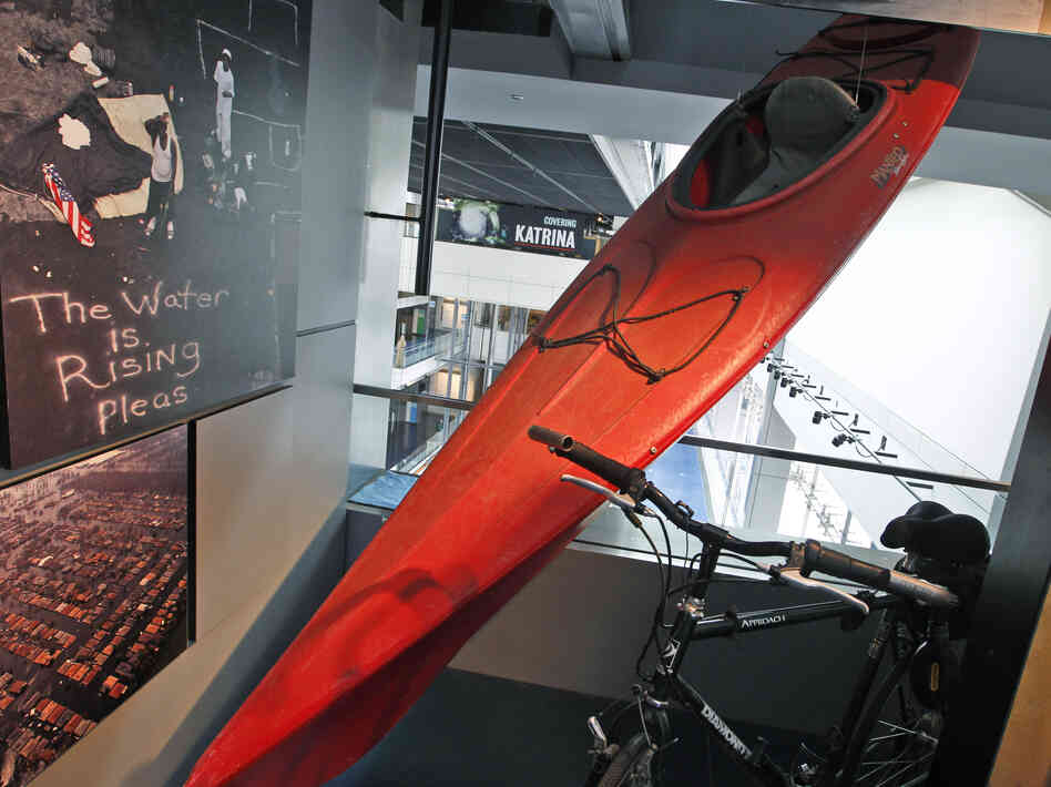 A kayak used by Times-Picayune photographer John McCusker to cover Hurricane Katrina is displayed at the Newseum in Washington, D.C., in 2010. McCusker, who worked for the paper for 25 years, is being laid off.