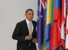 President Obama climbs the podium to give a media briefing at the end of a NATO summit in Lisbon, Portugal, on Nov. 20, 2010. President Obama climbs the podium to give a media briefing at the end of a NATO summit in Lisbon, Portugal, on Nov. 20, 2010.