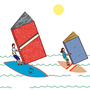 Illustration: Windsurfing with books.