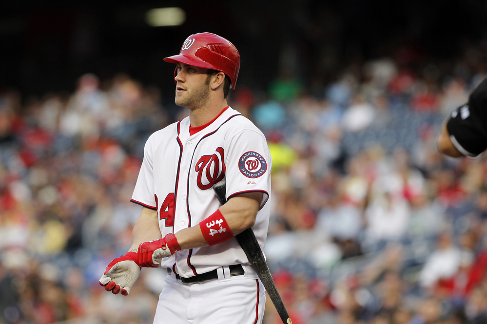 Washington Nationals' Bryce Harper prepares to bat during a baseball game with the New York Mets on June 5 in Washington.
