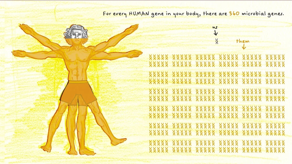 For every human gene in your body there are 360 microbial genes.