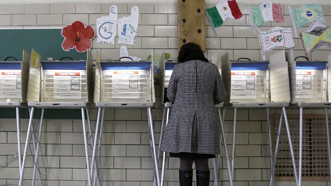 A voter casts her ballot in Stow, Ohio, during the March 6 primary.