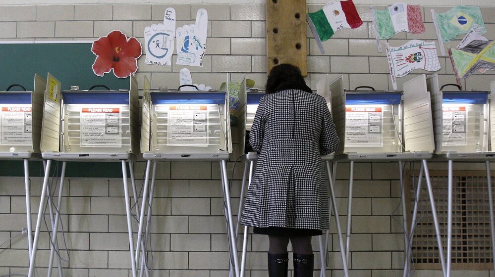 A voter casts her ballot in Stow, Ohio, during the March 6 primary.