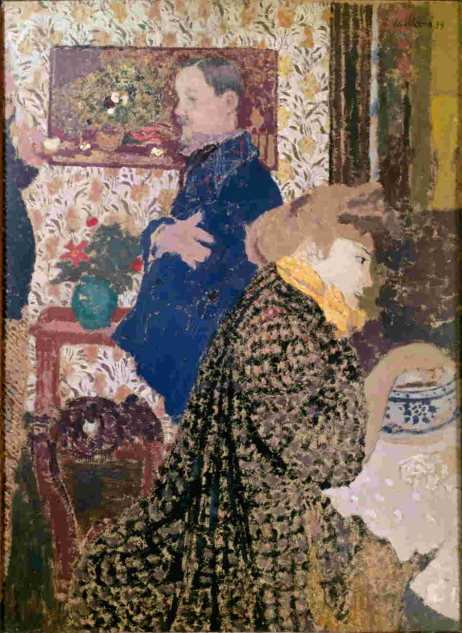 Vuillard depicts Misia Natanson and artist Felix Vallotton in this 1899 oil on cardboard: Vallotton and Misia in the Dining Room at Rue Saint-Florentin.