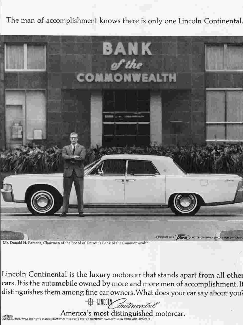 An ad for the 1965 Lincoln Continental. An ad for the 1965 Lincoln Continental.
