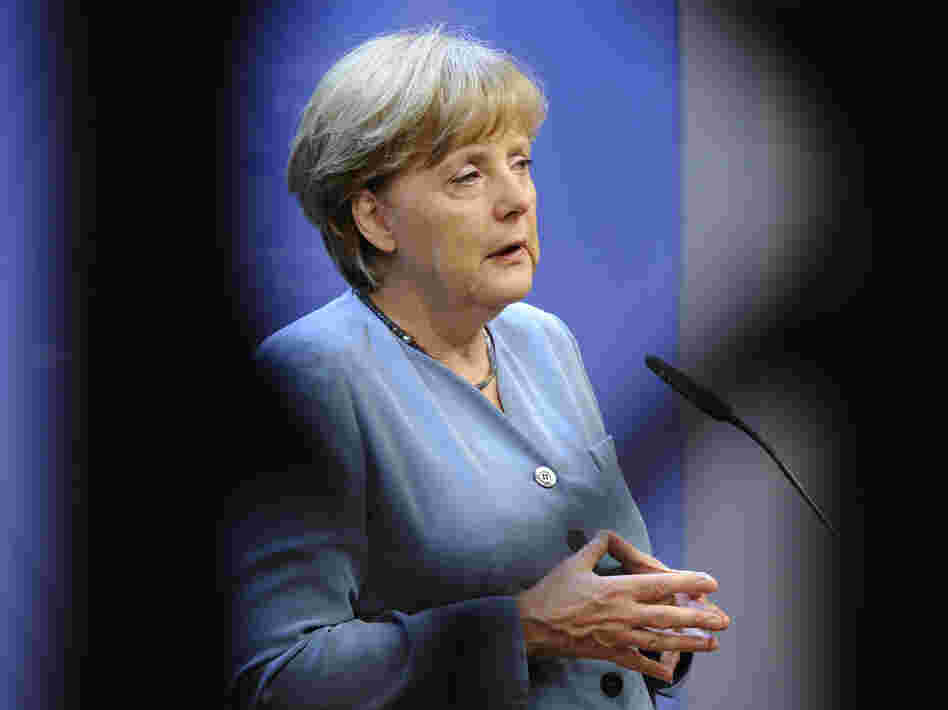 German Chancellor Angela Merkel speaks during a press conference in Brussels.