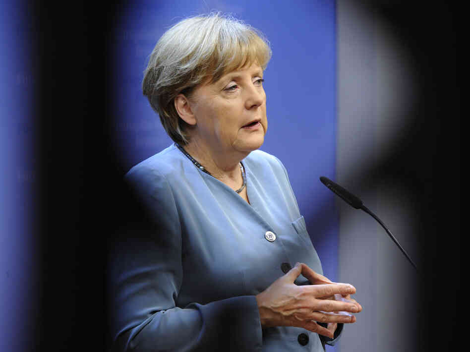 German Chancellor Angela Merkel speaks during a press conference in Brussels.