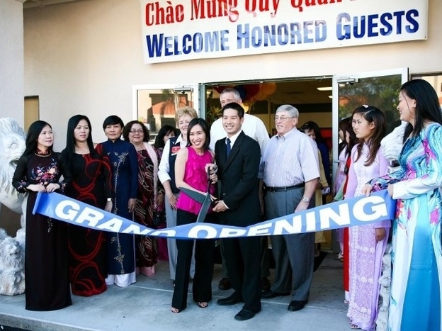 Tam Nguyen (center right) and his sister Linh run the Advance Beauty College in Garden Grove, Calif.