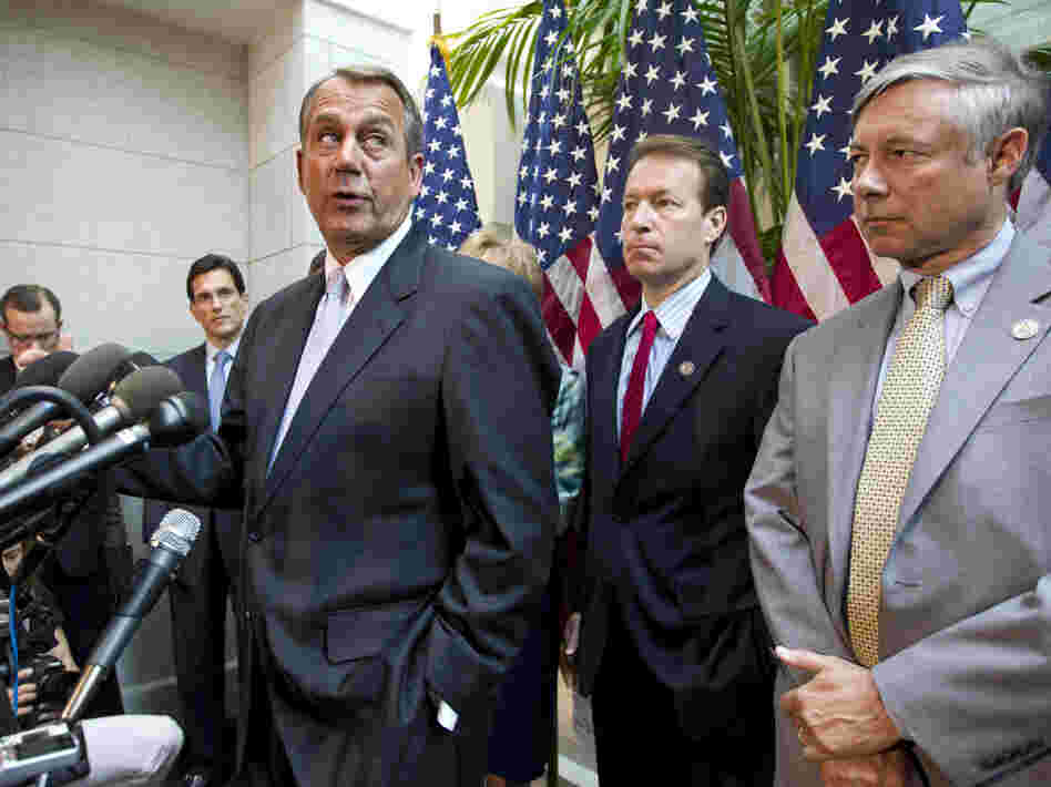 Speaker John Boehner and other House Republican leaders at a May 31, 2012 news conference at which they described a proposal by Rep. Nancy Pelosi to raise taxes as a "job killer."