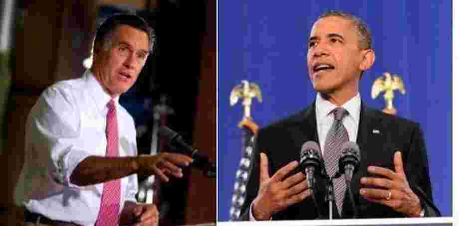 Republican presidential candidate Mitt Romney on the left. President Obama on the right. Republican presidential candidate Mitt Romney on the left. President Obama on the right.