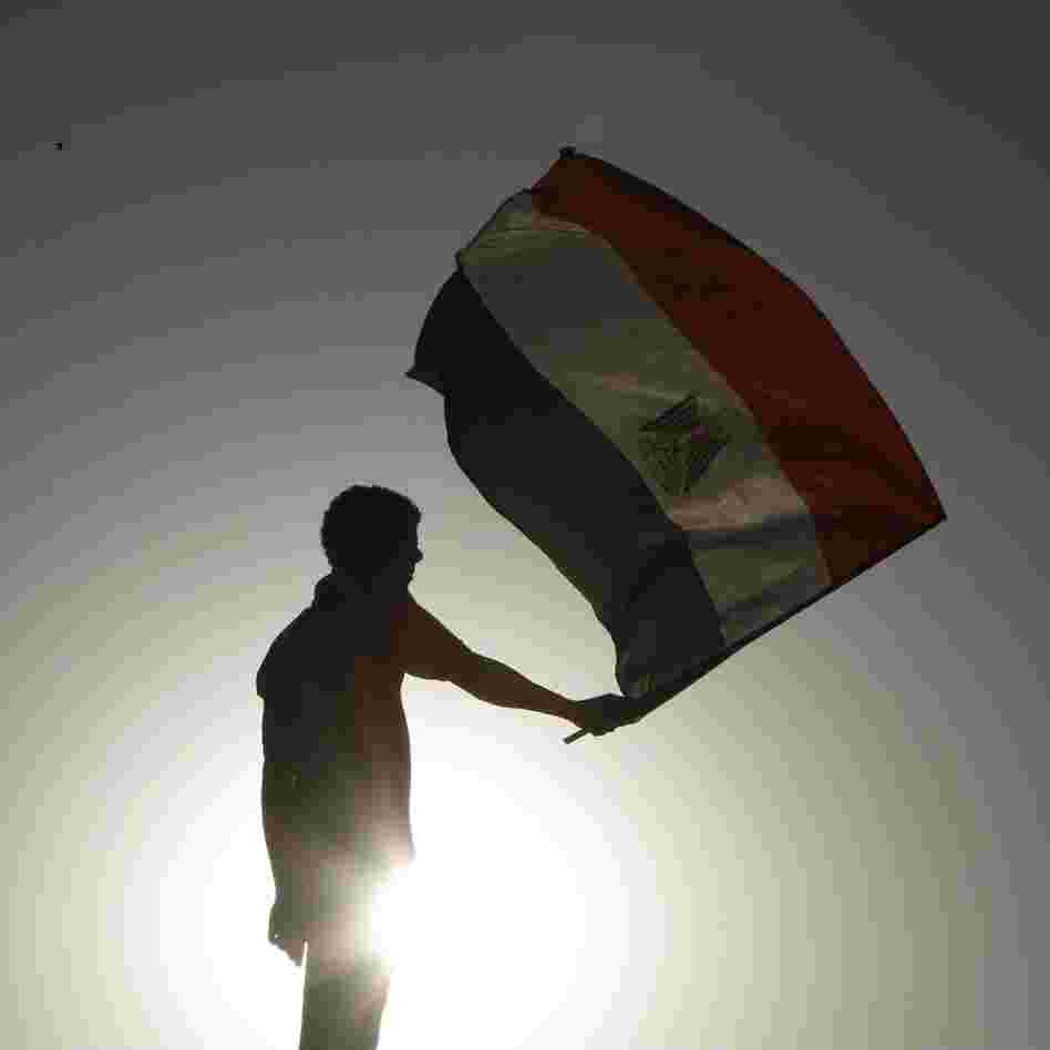 An Egyptian protester waves a flag in Cairo.