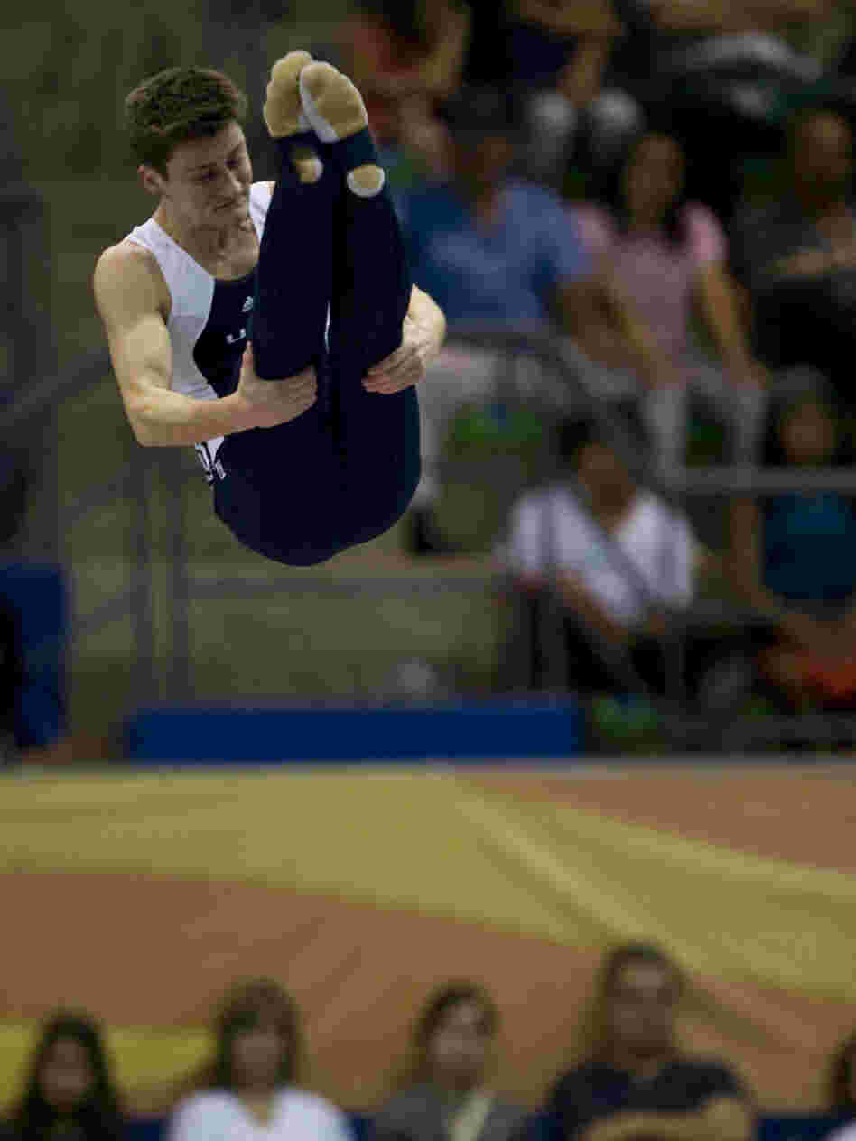 Trampolinist Steven Gluckstein in the pike position during last year's Pan American Games. He and his brother, Jeffrey, will compete for one spot on the U.S. Olympic team.