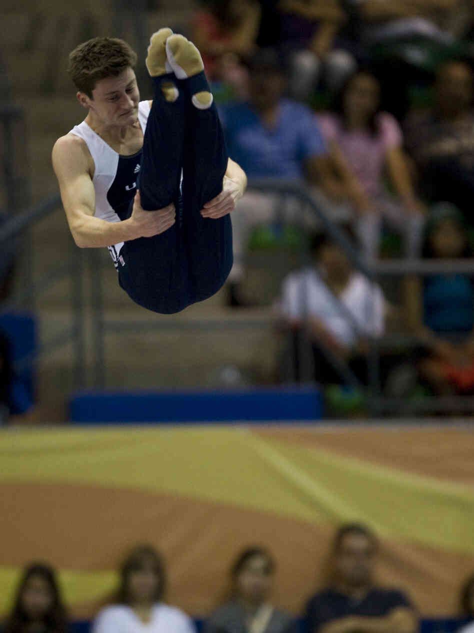 Trampolinist Steven Gluckstein in the pike position during last year's Pan American Games. He and his brother, Jeffrey, will compete for one spot on the U.S. Olympic team.