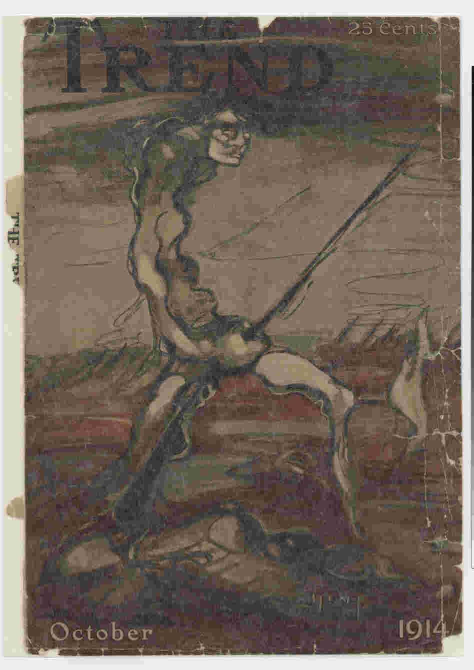 Barnes' 1914 Trend magazine cover of a doughboy, or American soldier, in the trenches shows the extent of her political engagement in the early days of World War I.
