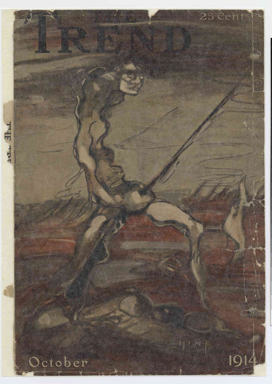 Barnes' 1914 Trend magazine cover of a doughboy, or American soldier, in the trenches shows the extent of her political engagement in the early days of World War I.