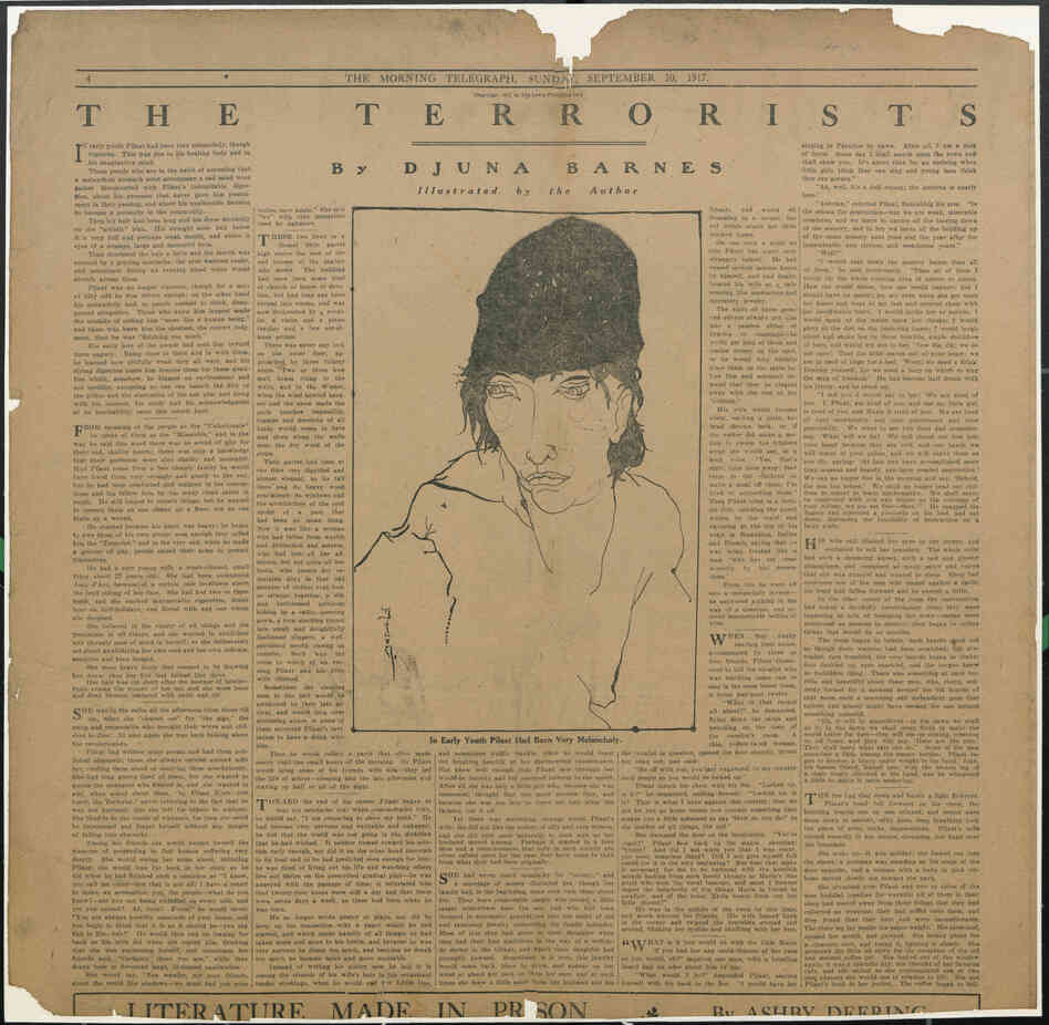 As in her Daily Eagle piece and this 1917 New York Morning Telegraph Magazine spread, Barnes often provided illustrations for her stories. (Click here to read the story.)