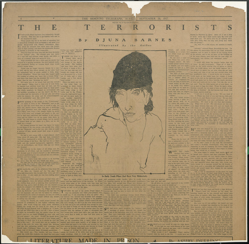As in her Daily Eagle piece and this 1917 New York Morning Telegraph Magazine spread, Barnes often provided illustrations for her stories. (Click here to read the story.) As in her Daily Eagle piece and this 1917 New York Morning Telegraph Magazine spread, Barnes often provided illustrations for her stories. (Click here to read the story.)