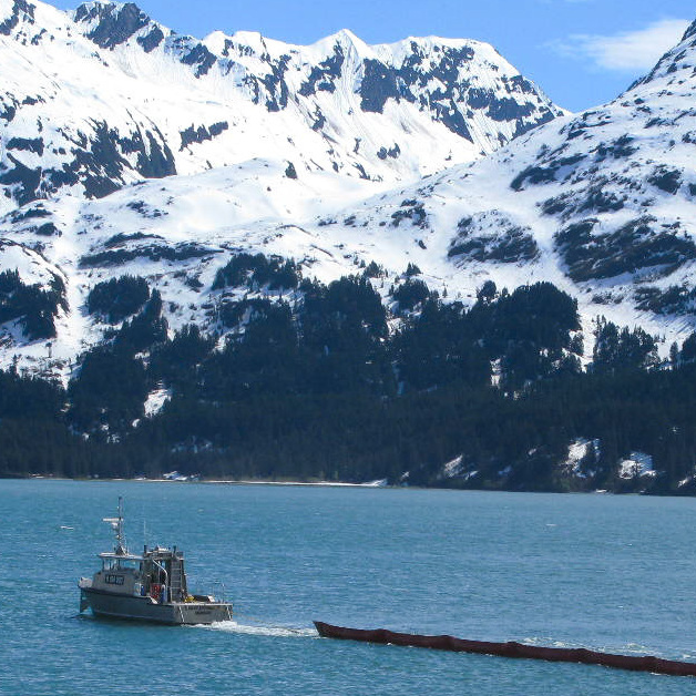 The first step in responding to oil spills is to try to ring the oil with floating booms.